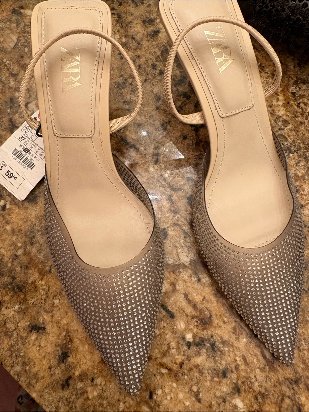ZARA Slingback Heels with Rhinestone Accents
